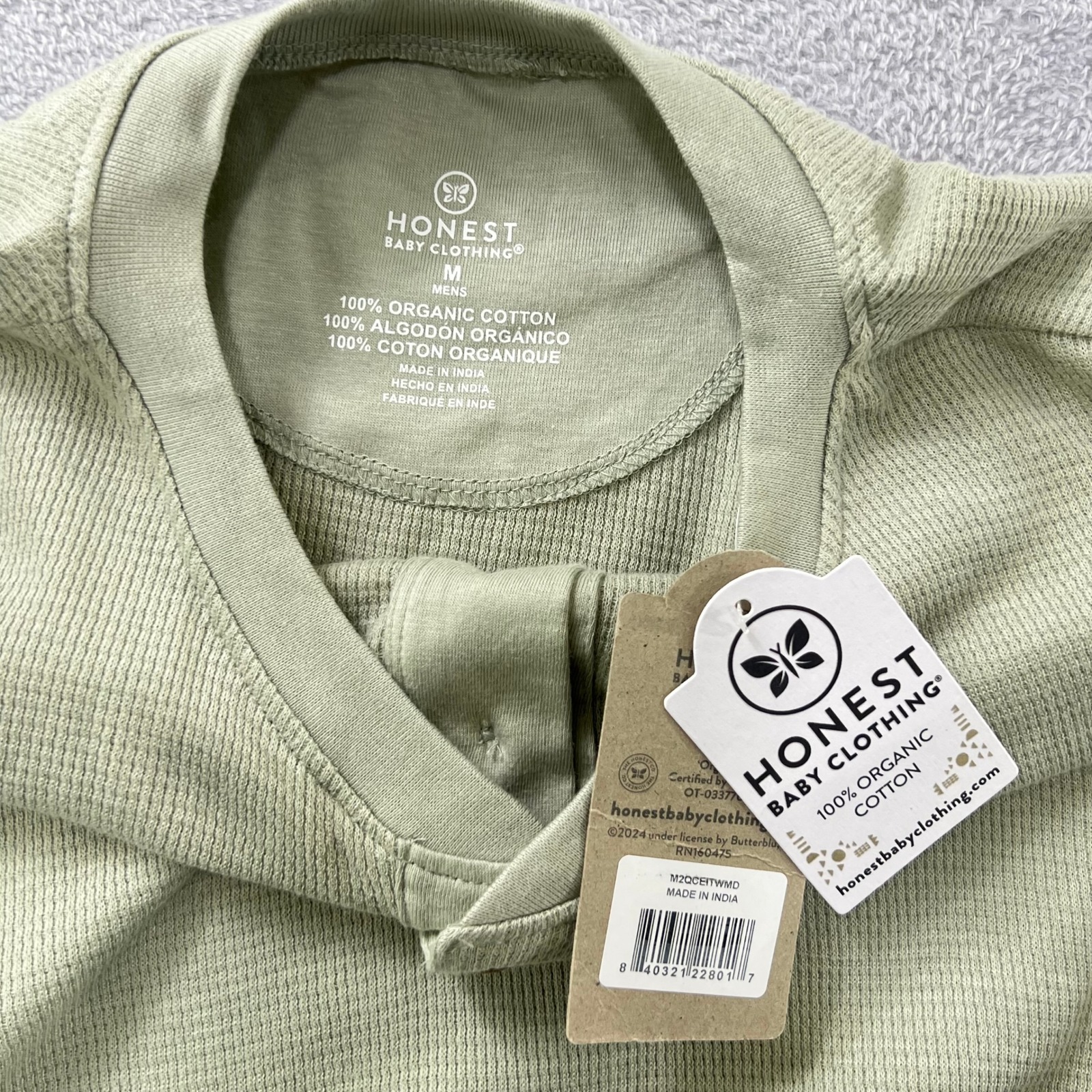 Honest Baby Clothing Men's M Sage Green Waffle Knit Henley Shirt Organic Cotton — image 5 of 8